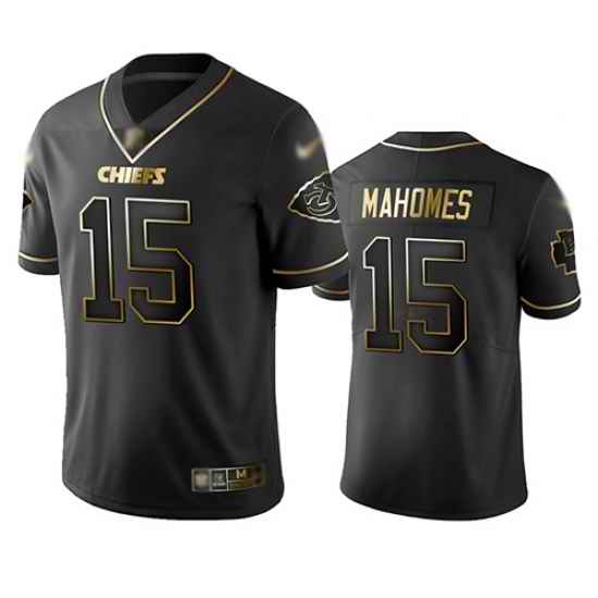 Chiefs 15 Patrick Mahomes Black Men Stitched Football Limited Golden Edition Jersey
